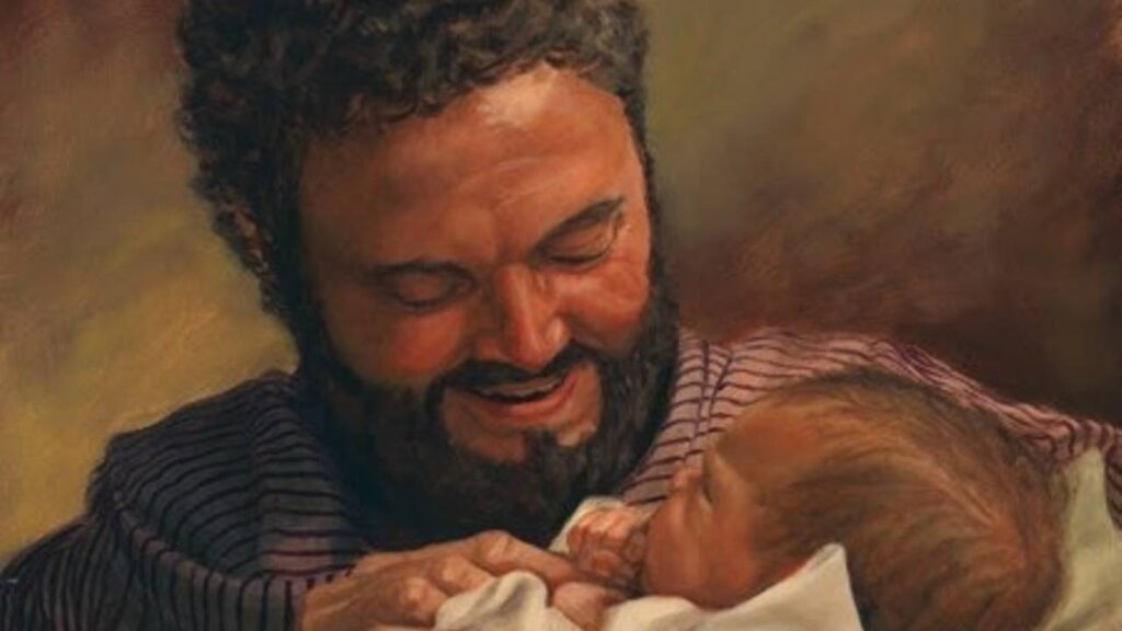 artwork of St. Joseph holding baby Jesus, masculinity